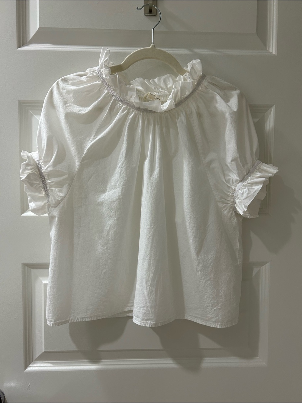 White Ruffle Neck Short Sleeve Top